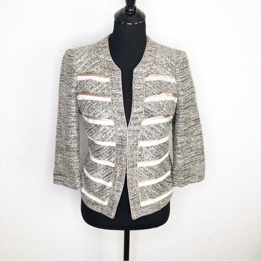 WHBM gray white gold tweed layered front blazer size 4